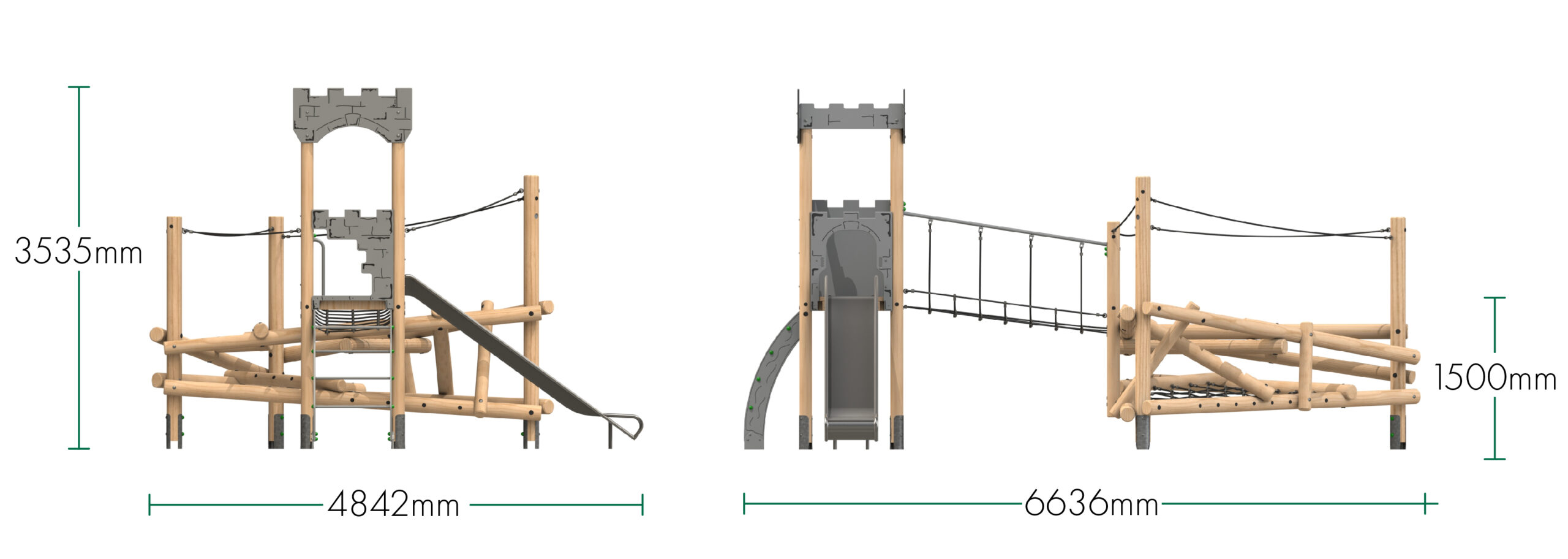 Clamber Tower 2 Castle - Dims-01 Clamber Tower 2 Castle timber play tower from the Clamber Stacks® range